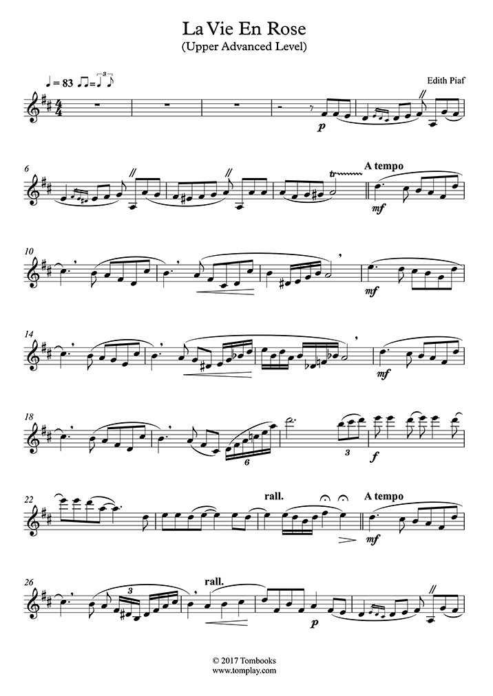 Free Sheet Music - La Vie En Rose CLARINET - Download PDF, MP3 & MIDI